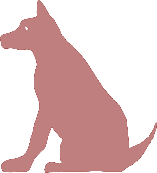 The image shows a red silhouette of an adult dog standing upright on its hind legs against a black background with no additional details visible in this small clip-art format.
