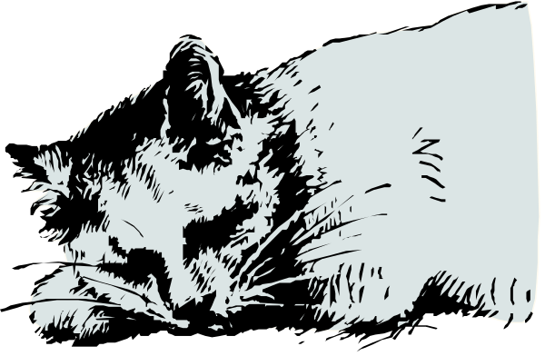 The black and white cat appears to be sleeping on a surface with its head resting comfortably near an edge of what looks like furniture in this small clip-art image.