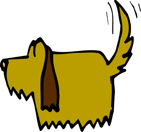 The black and white illustration shows a cartoon dog with its head turned to look at another character that is partially visible on the right side of the image; both characters appear to be in mid-conversation, as suggested by their speech bubbles containing text.
