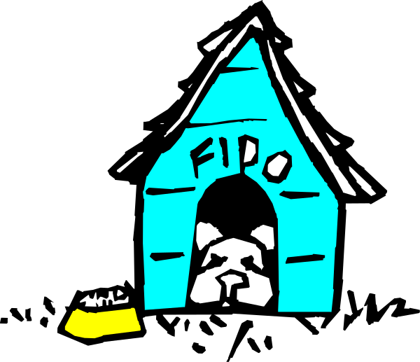 The image shows a cartoon of an animal house with text that reads "FIDO" on it next to what appears to be a dog's head peeking out from inside the building.