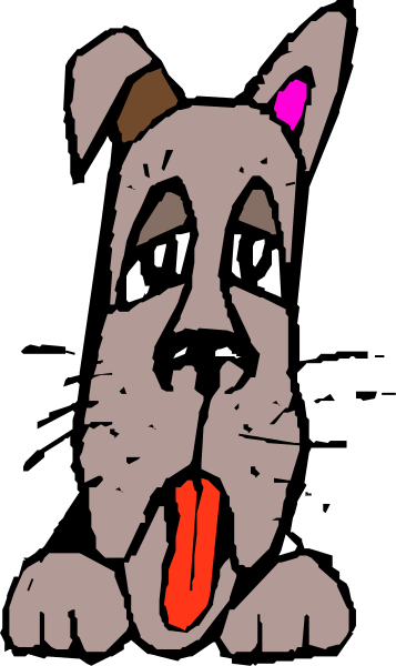 The image shows a cartoon dog with its tongue out against an abstract background that transitions from black to gray at the bottom of the frame.