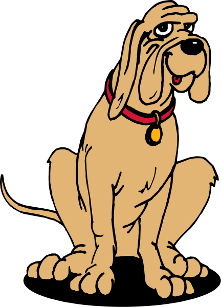 The image shows a cartoon dog sitting on its hind legs with front paws extended forward as if it's posing for a picture.