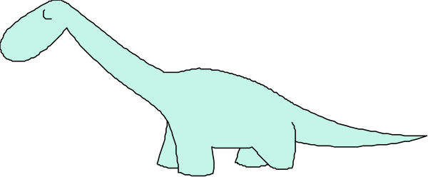The image shows a cartoon dinosaur standing on two legs with its arms outstretched against an indistinct background that appears to be dark grey in color.