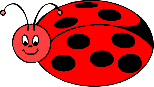 The image features a cartoon ladybug with spots on its wings standing next to an illustration of itself that is redder in color than usual; both depictions have white antennae and black eyes.