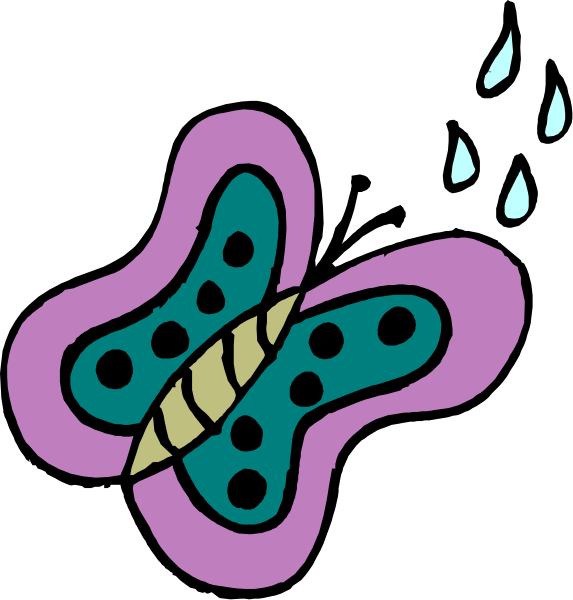 The image shows a cartoon of two panels with an illustration that resembles a cellular organism on each side; in one panel it is raining while in another there's no rain but droplets falling from above, and both have purple backgrounds.