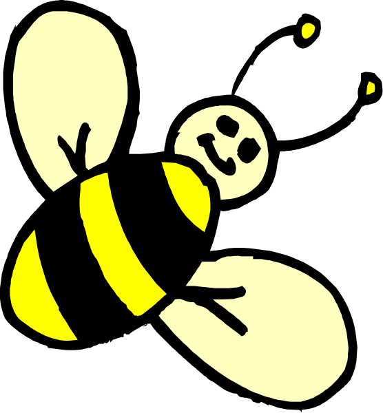 The image shows a cartoon of an anthropomorphic bee with human facial features sitting on top of another smaller bee that is flying in front of it against a black background.