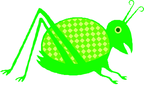 The image shows a green cartoon ladybug with antennae on its head lying down against what appears to be black background.