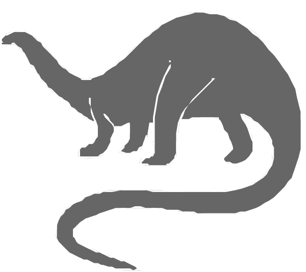 The black and white logo features a stylized depiction of an animal that resembles a dinosaur with its head turned to look back over one shoulder while walking forward on all fours.