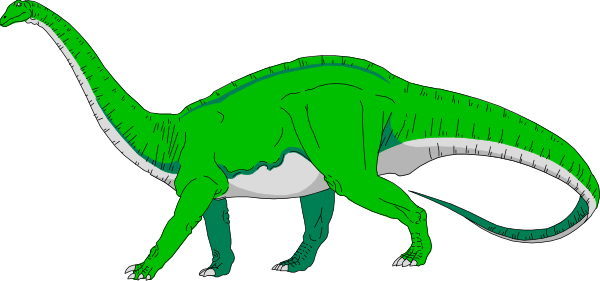 The image shows a cartoon of two dinosaurs standing side by side against a black background with white borders on either end; one is green while the other has blue spots.