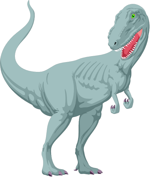The image features a cartoon of an anthropomorphic dinosaur standing upright on two legs with its mouth open as if roaring, set against a plain background without any additional context provided in this clip-art format.