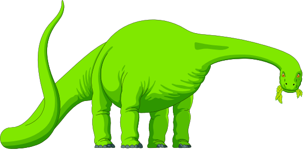 The image shows a cartoon of an elephant with two trunks on its head standing next to another smaller animal that appears to be a dinosaur in front of what looks like a dark background.