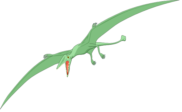 The image shows a green dragon with red eyes flying against an empty black background.