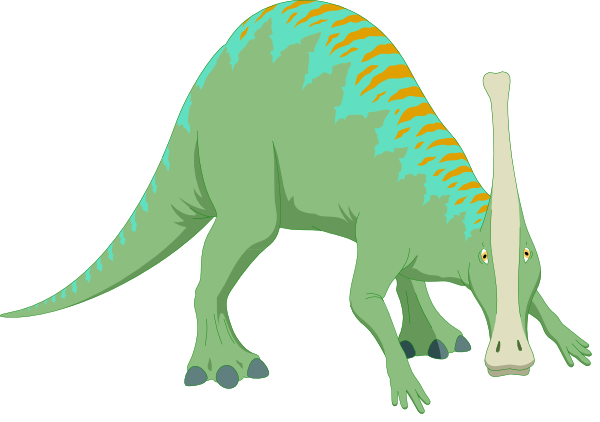 The image shows a cartoon of two dinosaurs: an adult green Velociraptor with its mouth open on one side and a smaller juvenile Velociraptor standing next to it, both set against a black background.
