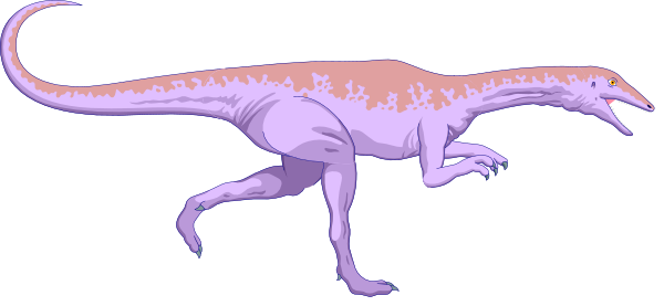 The image shows a purple dinosaur with an open mouth running on what appears to be a gray surface against a black background.