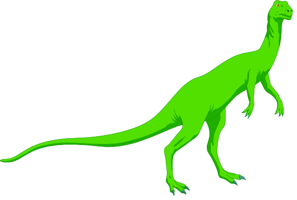 The image shows a green dinosaur standing upright on two legs against a black background with its mouth open as if roaring.