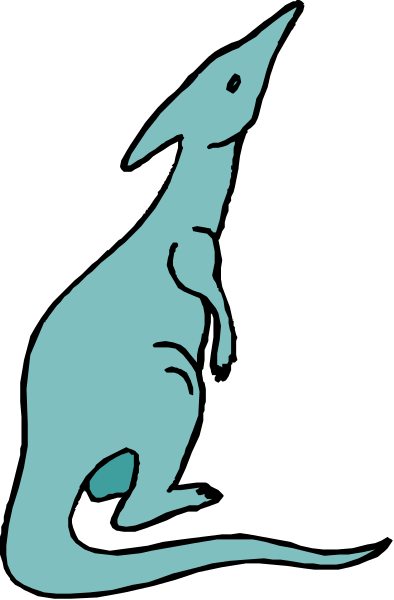 The image shows a stylized graphic of an Australian kangaroo with its head peeking out from behind what appears to be a vertical line on top of it; there is no text present in this clip-art illustration, and only one object or character can be identified: the kangaroo.