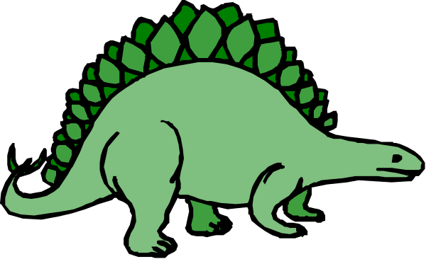 The image shows a cartoon dinosaur with an open mouth standing on two legs next to another smaller figure that appears to be looking up at it from below.