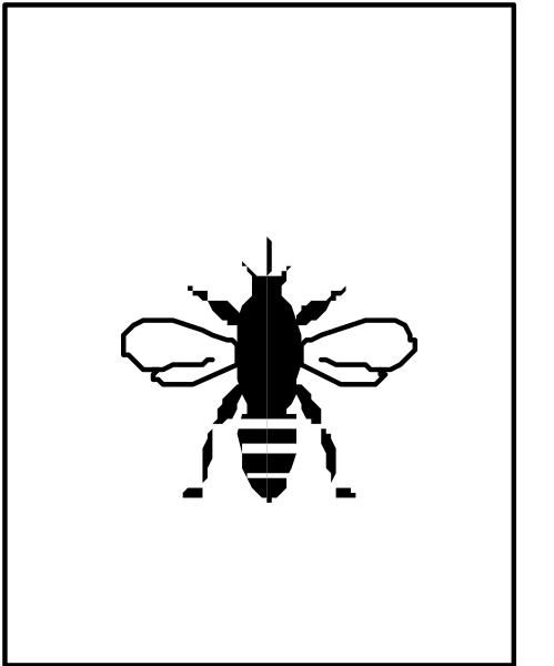 The image shows a black bee on white background with no additional context provided about its location within an enclosure or any other elements present in this small clip-art picture.