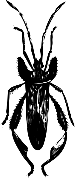 The image shows a black silhouette of an object with multiple parts against a gray background on its left side.