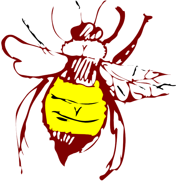 The images show a bee with two different designs: on top it's red and yellow; below that is black and white.