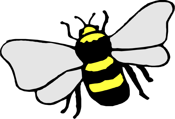 The image shows a black and white illustration of an insect with yellow markings on its wings that resembles a bee flying over what appears to be honeycomb cells in front of it.
