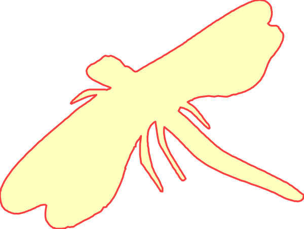 The image shows a stylized dragonfly with wings spread out against an orange background on what appears to be a digital display screen.