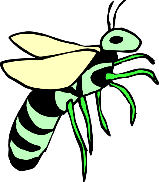The image shows a stylized bee with an exaggeratedly large head on its body against a black background.