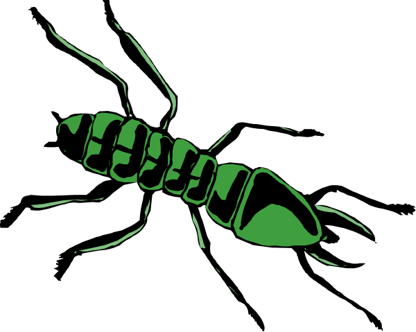 The image shows a stylized green bee with six legs on what appears to be an abstract background that is dark in color.