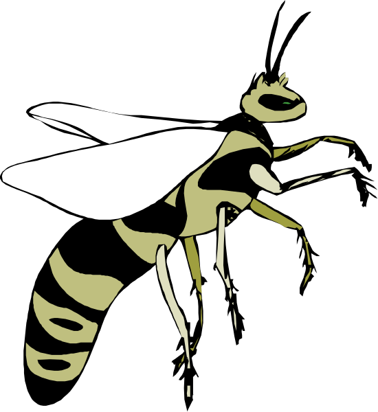 The black and white illustration shows a bee with its wings spread out against an untextured background.