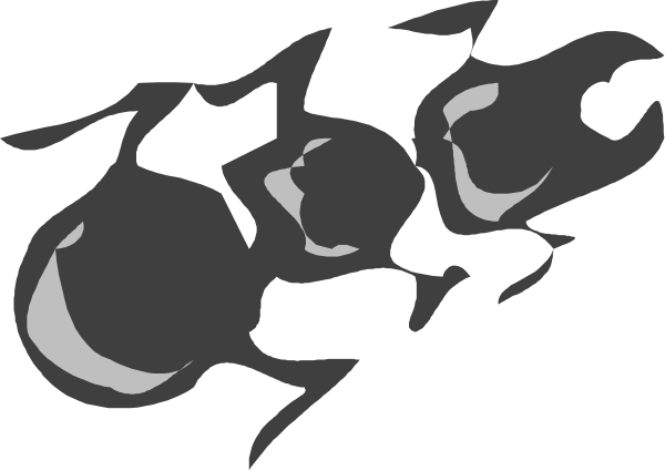 The black and white silhouette of a whale with three fins swimming above it on an ocean background.