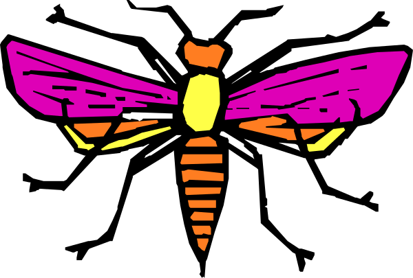The image shows a stylized purple dragonfly with yellow accents on its wings against a black background.
