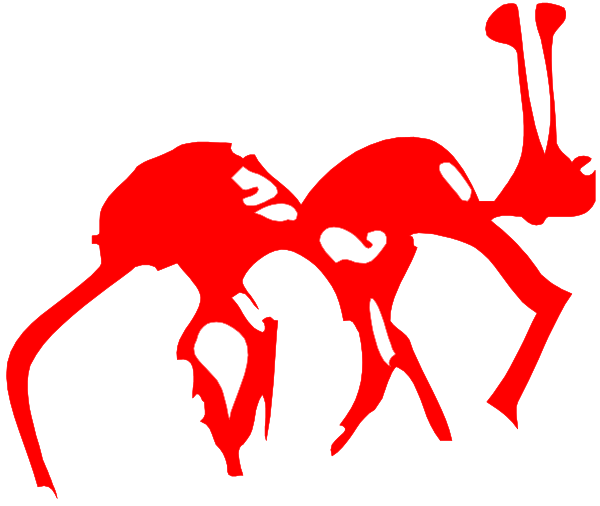 The image shows a black background with three red silhouettes of figures that appear to be engaged in some sort of activity; one figure is standing upright while two others seem to have fallen over on their sides. There's no clear indication of setting, and there aren't any distinct objects or people identifiable within the clip-art image provided.