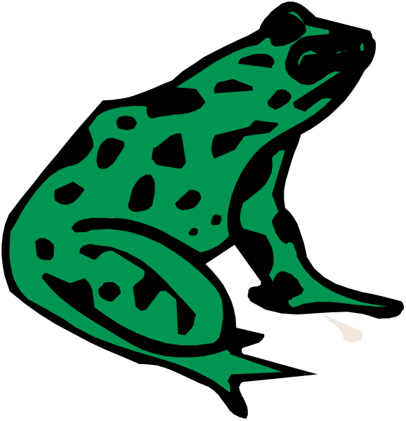 The image shows a green frog with red spots on its back against a black background to the left side of another similar but smaller logo featuring an alligator in profile facing right next to it.