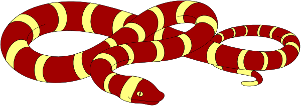 The image shows a cartoon depiction of two snakes intertwined with each other on what appears to be an abstract background in shades of red and black.