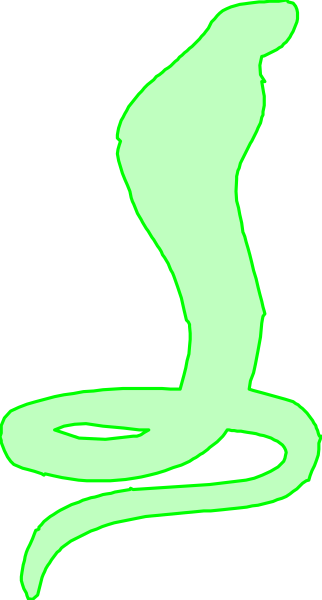 The image shows a green snake with its tongue sticking out against a black background inside what appears to be an oval frame.