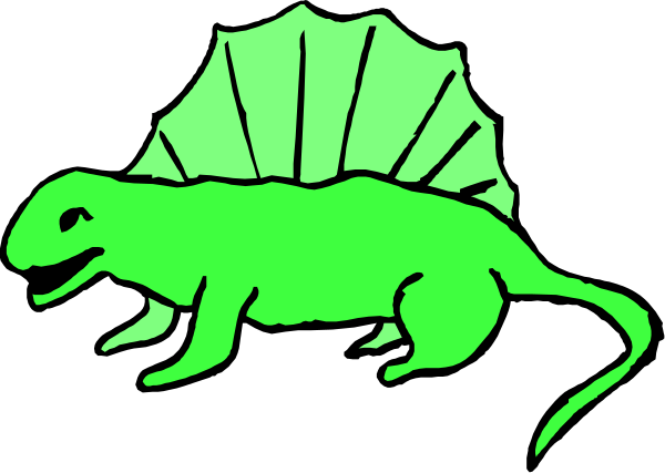 The image shows a cartoon of an alligator with its mouth open next to what appears to be a dinosaur-like creature on land in front of it; both creatures have green bodies against a black background, and there is no text present.