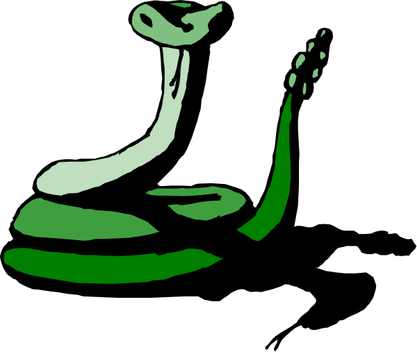 The image shows a black background with two cartoon snakes on it; both have green bodies but differing patterns: one has solid stripes while the other is patterned like scales.