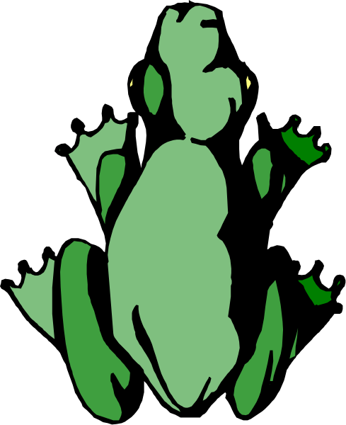 The image shows a green frog with its tongue sticking out against an indistinct background that appears to be black and white in color scheme but is too dark for any specific details to discern.