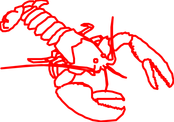 The image shows a red scorpion with its claws extended on what appears to be an abstract background that resembles watercolor brush strokes in shades of gray-blue.