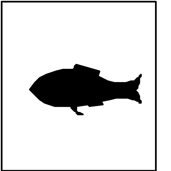 The image shows a black silhouette of an anglerfish with its light lure on top against two white backgrounds; one is labeled "FISH" in bold letters at the bottom left corner, while the other has no label and features only the fish icon without any text or additional elements.