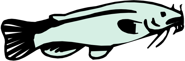 The black and white silhouette of a fish with an open mouth against a dark background.