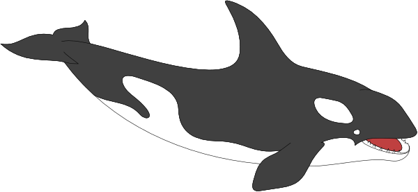 The image shows a black and white cartoon of an animated shark with its mouth open swimming next to another smaller shark in front of it on what appears to be water backgrounds.