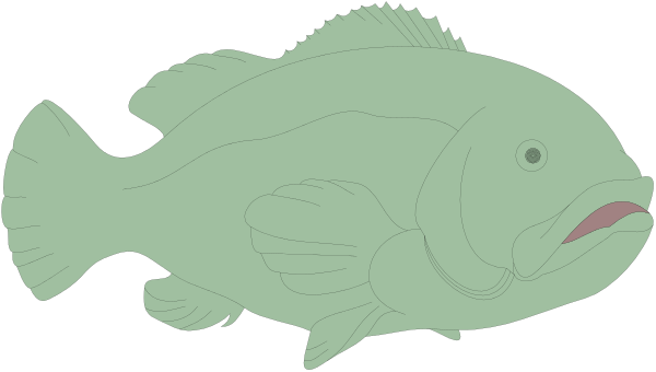 The image shows a cartoon fish with an exaggeratedly large mouth open wide as if it's speaking to another smaller greenish-blue fish that is swimming nearby in what appears to be water.