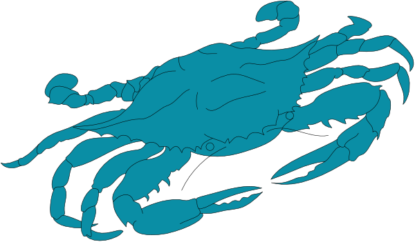 The image shows a blue crab with its claws spread out against a black background.