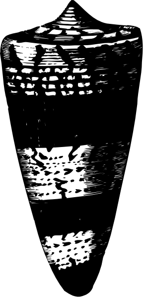 The image shows a black and white photo of an object with textured surfaces that resembles a vase-like structure placed on top of another similar item in front of what appears to be a dark background, possibly indicating depth perception due to perspective distortion or artistic manipulation.