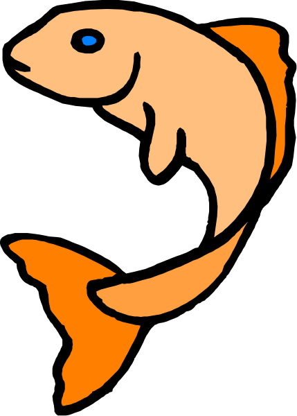 The image shows a cartoon of an orange fish with blue eyes inside its mouth while it is swimming underwater next to another smaller fish that appears to be looking up at it.