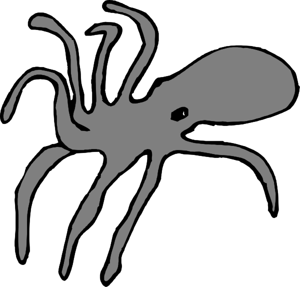 The black and white silhouette of an octopus with a smaller squid inside it on its back.
