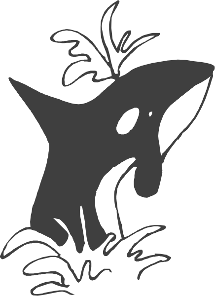 The black and white illustration features a cartoon depiction of an animal with antlers that appears to be swimming underwater next to another creature resembling a fish.