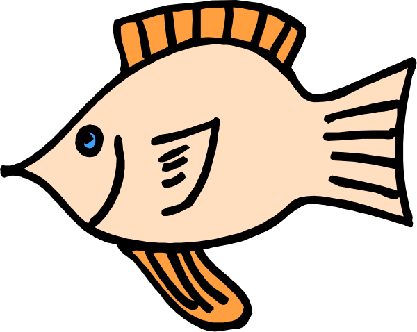 The image shows a cartoon fish with an orange stripe on its body against a black background.