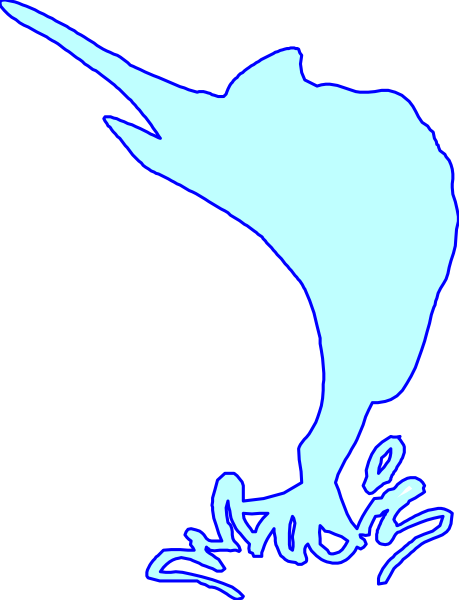 The image shows a stylized blue whale with its tail raised above water, set against a black background.